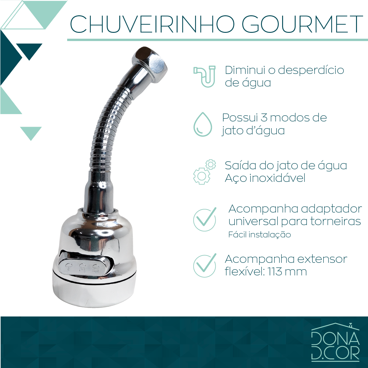 Chuveirinho Cromado Torneira Ponteira Longo Extensor Arejador - 6