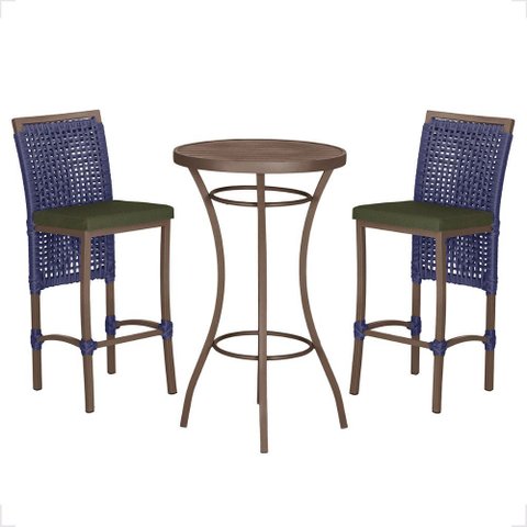 Mesa Bistro e 2 Banquetas Roma Marrom Corda Náutica 13 Trama Original