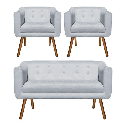 Kit Sofá Namoradeira 2 Lugares e 02 Poltronas Julia Cinza