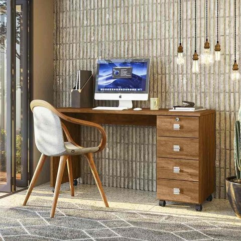 Mesa Escrivaninha com 4 Gavetas Amêndoa Office Dubai Lukaliam