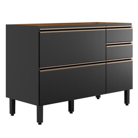 Balcão Pia Proença 120cm 1 Porta e 4 Gavetas Nogueira Touch-carbono Prime Tx sem Tampo - Demartêz