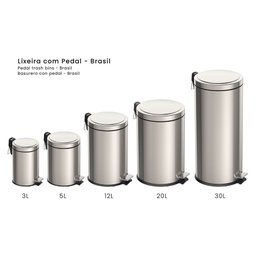 Lixeira Inox com Pedal Tramontina Brasil Polido com Balde Interno Removível 30l 94538130 - 6