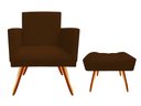 Ver imagem 1 de Kit Poltrona Decorativa Bia + Puff Retangular Suede Marrom Pés Madeira Ms Decor