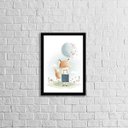 Ver imagem 1 de Quadro Infantil Estilo Aquarela Raposinha Com Balão 45x34cm - com vidro:Madeira preta