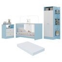 Ver imagem 1 de Jogo de Quarto Infantil com Colchão Incluso Trevalla Móveis Pom Pom - Azul/Branco