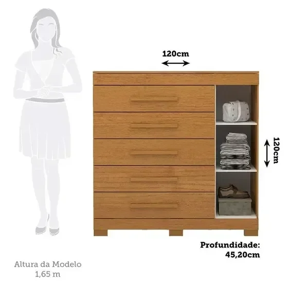 Cômoda Rayane Acp com 5 Gavetas e Sapateira - Cinamomo - 3