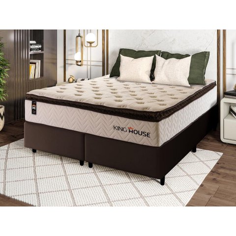 Conjunto Cama Box Super King c/ Molas Ensacadas Quartzo Marrom 193x203x71
