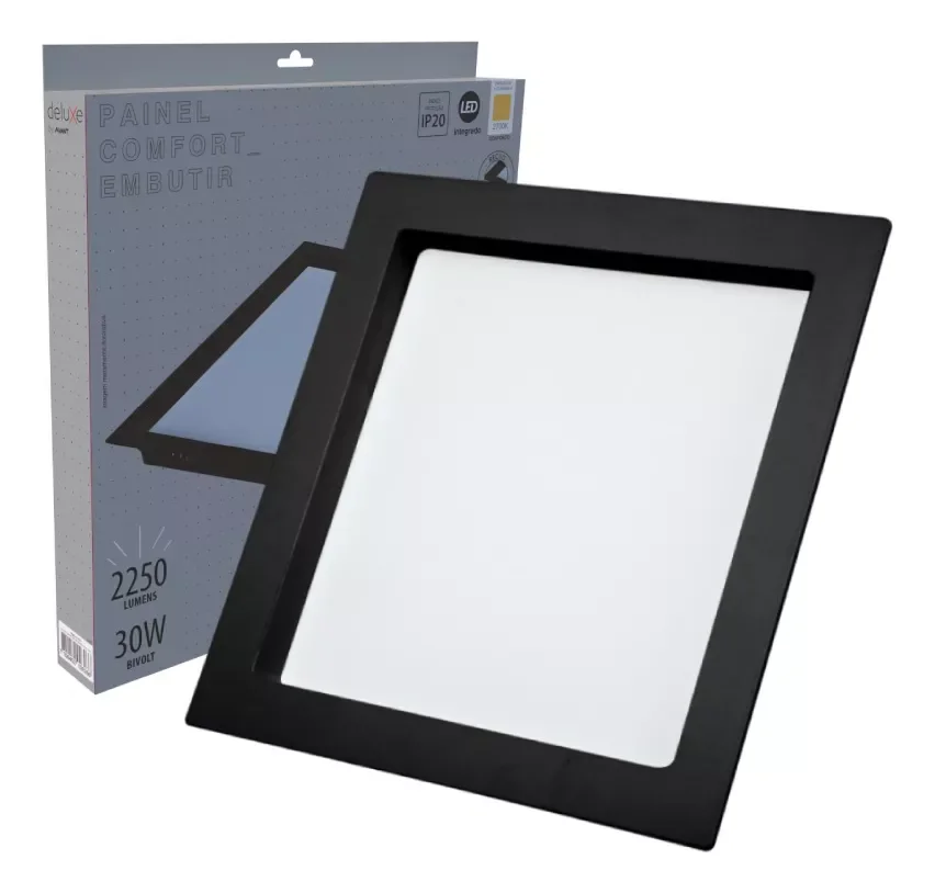 Ver imagem 1 de Luminária de Teto Plafon Embutir Recuado Quadrado 30w Preto Fosco Luz Amarela 3000k Avant