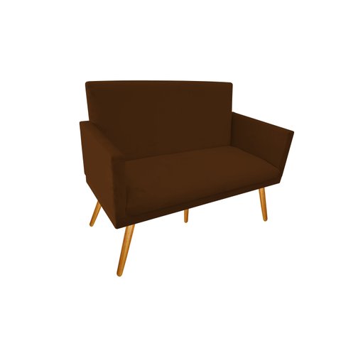 Namoradeira Nina Decorativa Suede Marrom 2 Lugares Pés Madeira Mz Decor