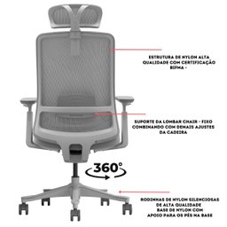 Cadeira de Escritório V1 Connect Ergonômica 150kg Reclinável Cinza - 5