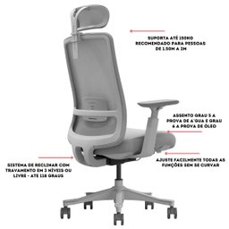 Cadeira de Escritório V1 Connect Ergonômica 150kg Reclinável Cinza - 2