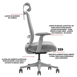 Cadeira de Escritório V1 Connect Ergonômica 150kg Reclinável Cinza - 6