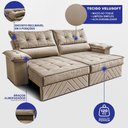 Ver imagem 2 de Sofá Retrátil e Reclinável 2,40m com Molas e Espuma D33 Thunder Velusoft Bege Cama Inbox