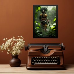 Quadro Decorativo Caboclo Ubirajara 24x18cm - com Vidro:moldura Preta - 2