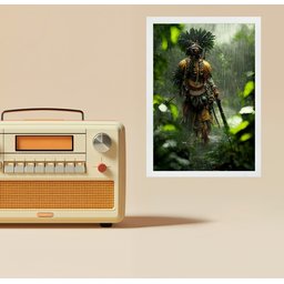 Quadro Decorativo Caboclo Ubirajara 24x18cm - com Vidro:moldura Preta - 1