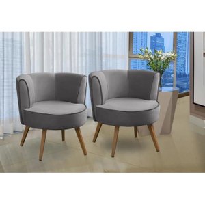 Kit 2 Poltronas para Sala Decorativa Bela Suede Cinza Mirra Decor