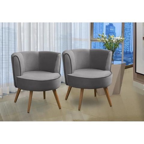 Kit 2 Poltronas para Sala Decorativa Bela Suede Cinza Mirra Decor