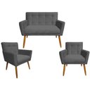 Ver imagem 1 de Kit Namoradeira + 2 Poltronas Decorativa Onix Suede Cinza Pés Madeira Ms Decor