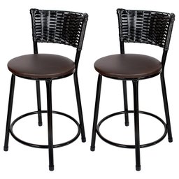 Banquetas Baixa para Cozinha Hawai Preto 2un Assento Marrom - 1