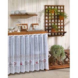 Cortina Pia Renda Coffee Branco 2,00Larg X0,80 Alt - 1