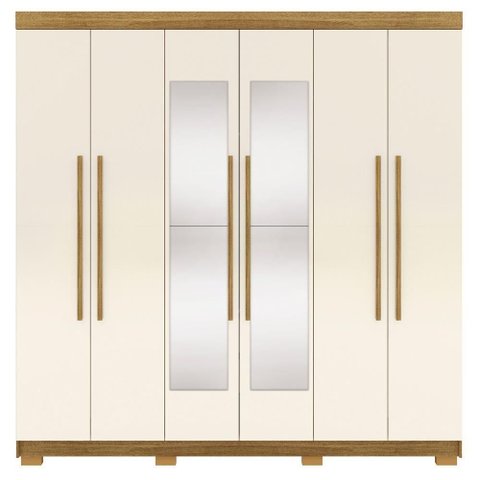Guarda Roupa Casal 6 Portas 2 Gavetas Espelho 218 Cm Vlr Nature Champanhe