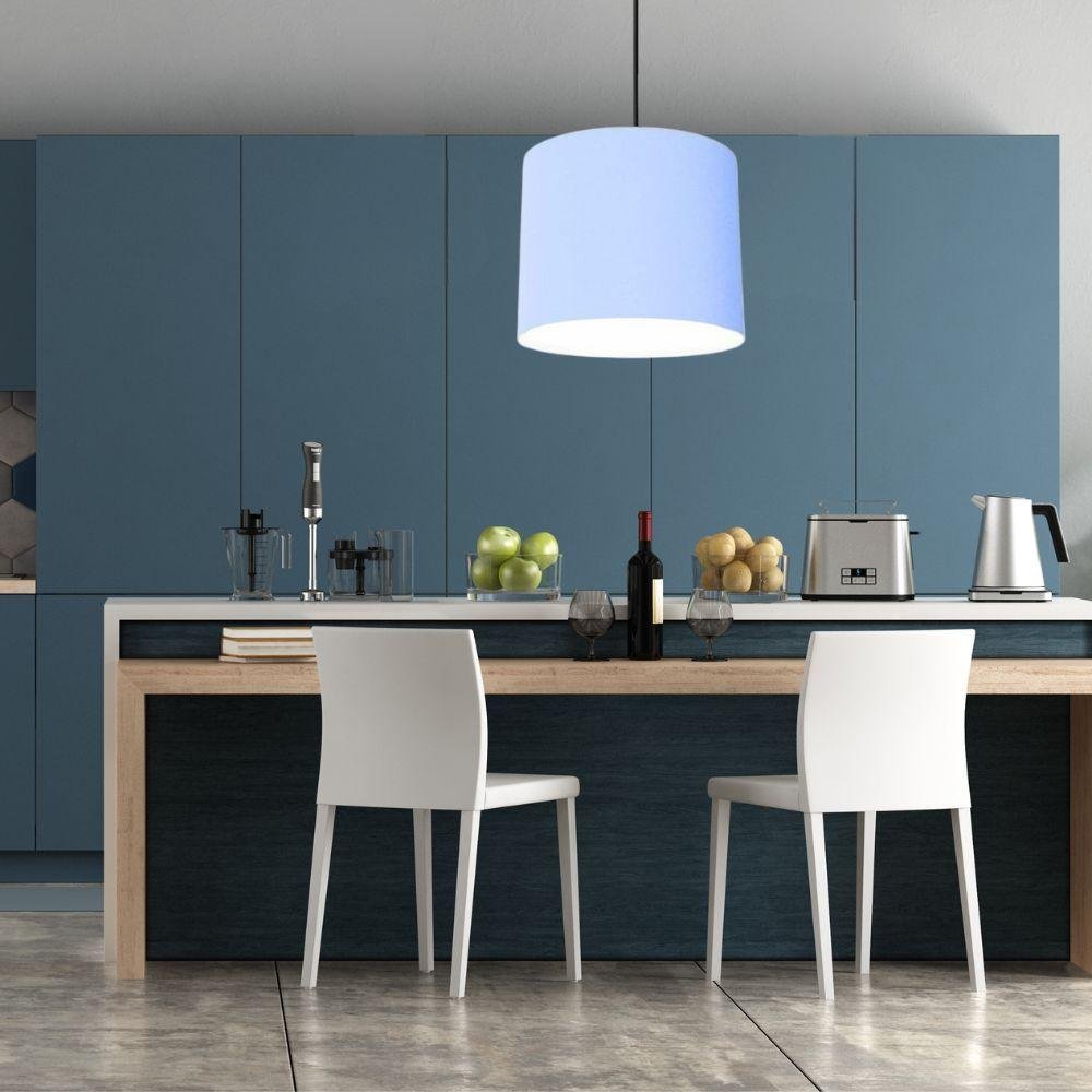 Luminária Pendente Vivare Free Lux Md-4105 Cúpula em Tecido Azul-bebê da Canopla Canopla Preta e - 3