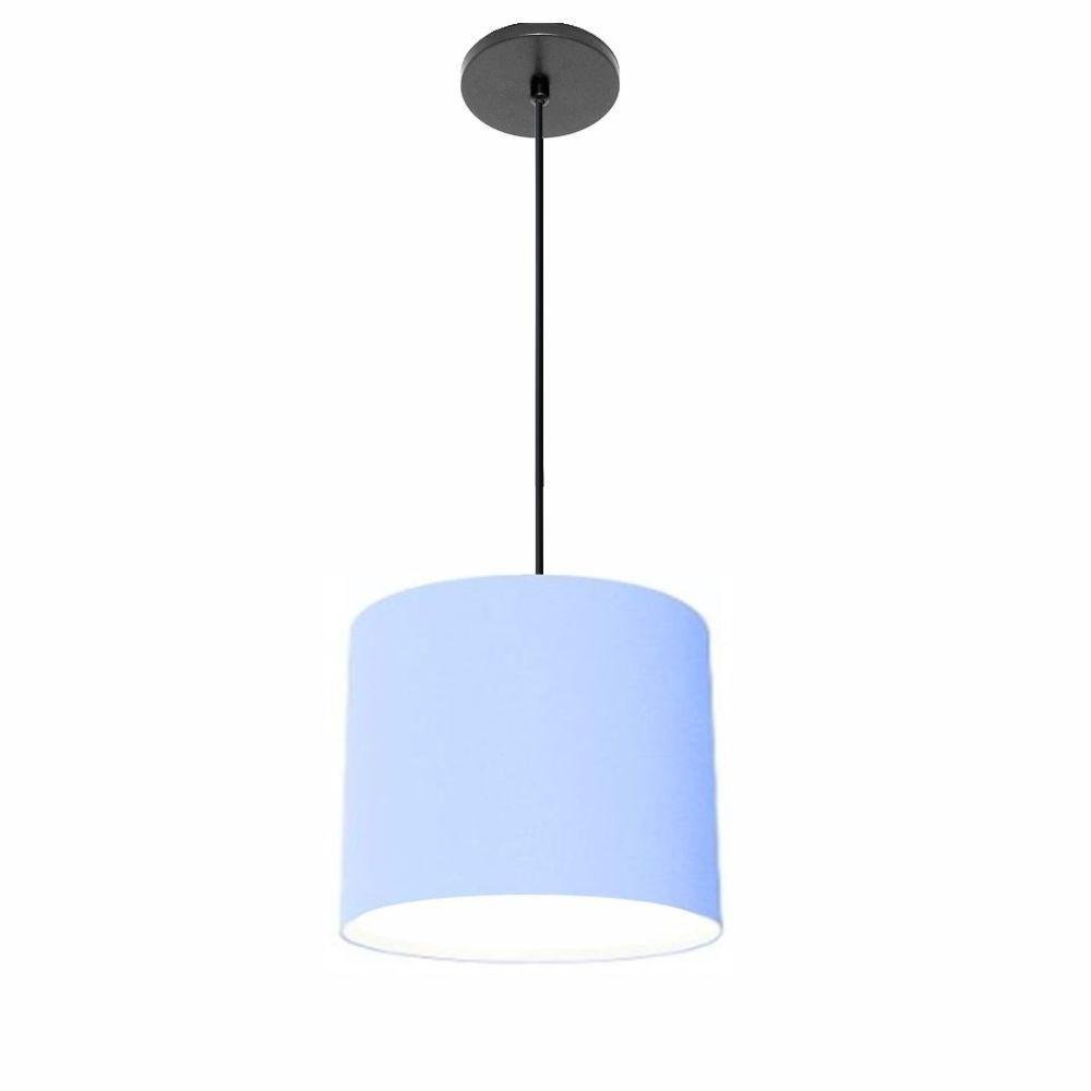 Luminária Pendente Vivare Free Lux Md-4105 Cúpula em Tecido Azul-bebê da Canopla Canopla Preta e - 1