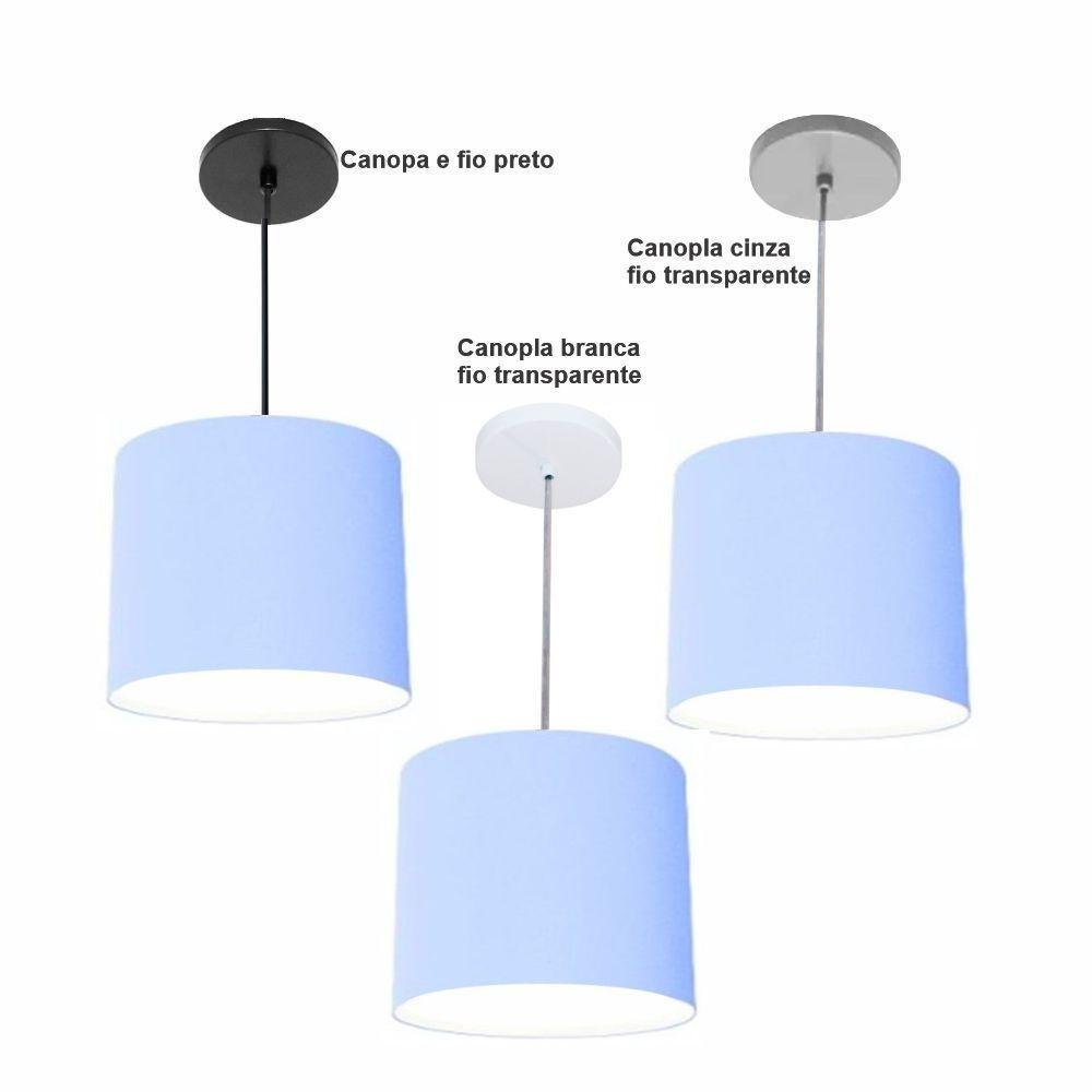 Luminária Pendente Vivare Free Lux Md-4105 Cúpula em Tecido Azul-bebê da Canopla Canopla Preta e - 2