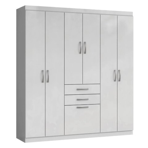 Guarda Roupas Solteiro Maya 7 Portas de Bater 2 Gavetas Branco Aramóveis