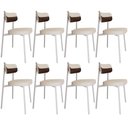 Ver imagem 1 de Kit 08 Cadeiras Estofada para Sala de Jantar Astrid Branco C01 Linho Palha Courino Whisky - Lyam