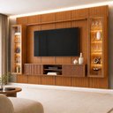 Ver imagem 1 de Rack Ripado Suspenso com Painel para TV com 2 Cristaleiras 100% MDF 231x250cm até 75 Polegadas
