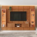 Ver imagem 1 de Rack com Painel e Cristaleira para TV até 75 Polegadas com LED e Vidro MDF 250CMX279CM Zeus Marrom