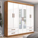 Ver imagem 1 de Guarda-roupa Casal Mondo 6 Portas 4 Gavetas com Espelho Cinamomo/branco - Pnr Móveis