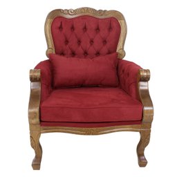 Poltrona Imperador Clássica Entalhada Madeira Maciça Suede Vermelho Soberati - 2