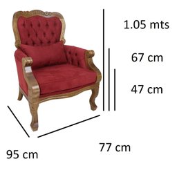 Poltrona Imperador Clássica Entalhada Madeira Maciça Suede Vermelho Soberati - 4