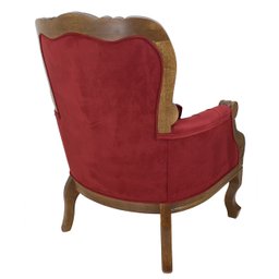 Poltrona Imperador Clássica Entalhada Madeira Maciça Suede Vermelho Soberati - 3
