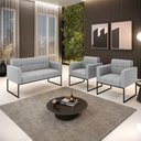 Ver imagem 4 de Kit 1 Sofá Namoradeira e 2 Poltronas Elisa Suede Cinza Base Metálica Industrial Preto - D'Rossi