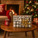 Ver imagem 6 de Kit 100 Bolas Prata de Natal Mista Lisas Glitter Decoração Enfeite Árvore de Natal Ponteira Luvinco