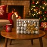 Kit 100 Bolas Prata de Natal Mista Lisas Glitter Decoração Enfeite Árvore de Natal Ponteira Luvinco - 5
