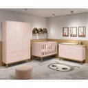 Ver imagem 2 de Dormitório Infantil Classic 3 Portas, Cômoda 1 Porta, Berço Rosa com Pés Amadeirado e Colchão D18 - 