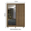 Ver imagem 3 de Guarda-Roupa Solteiro Madesa Dallas 2 Portas de Correr com Espelho 2 Gavetas com Pés Rustic Cor:Rust