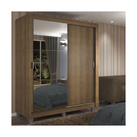 Guarda-Roupa Solteiro Madesa Dallas 2 Portas de Correr com Espelho 2 Gavetas com Pés Rustic Cor:Rust