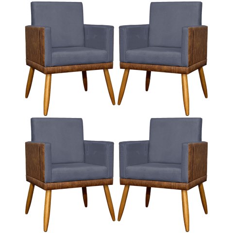 Kit 4 Poltronas Recepção e Sala Lis Corino e Suede Cores Pé 30cm
