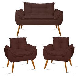 Kit Namoradeira Opala + 2 Poltronas para Sala Balaqui Decor Cor:marrom - 1