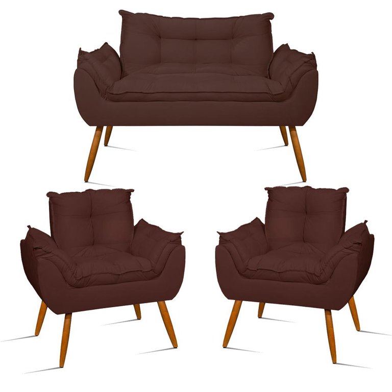 Kit Namoradeira Opala + 2 Poltronas para Sala Balaqui Decor Cor:marrom Kit Namoradeira Opala + 2 Poltronas para Sala Balaqui Decor Cor:marrom