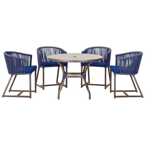 Mesa com 4 Cadeiras de Jantar Roma 100cm e Noronha em Aluminío Fendi Corda Nautica Estofado 10 Trama