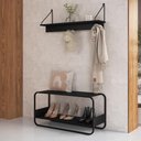 Ver imagem 1 de Banco Sapateira para Hall de Entrada e Prateleira Decorativa Industrial Alek A03 Nero Preto - Lyam