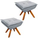 Ver imagem 1 de Kit 2 Puff's Decorativos Base Giratória em Madeira Charger Suede Cinza - Gran Belo