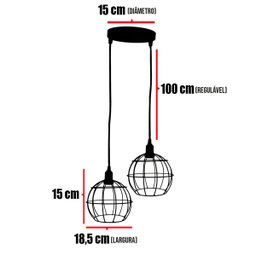 Lustre Pendente Aramado Duplo Globo Cabo Regulável Luminária Agp Ilumini Globo Luxdpenar - 2