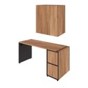 Ver imagem 2 de Mesa Escrivaninha 1,5m C/ Balcão e Armário Aéreo 2 Portas F5 Cor:nogal com Preto